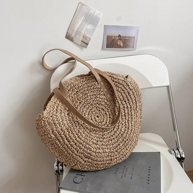 Soléa Handwoven Round Straw Beach Bag