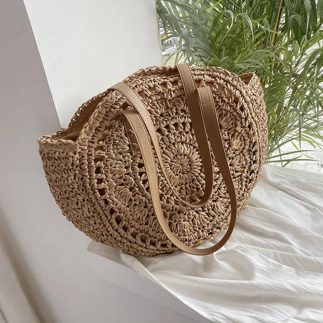 Soléa Handwoven Round Straw Beach Bag