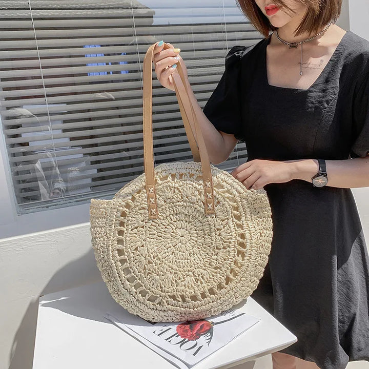 Soléa Handwoven Round Straw Beach Bag
