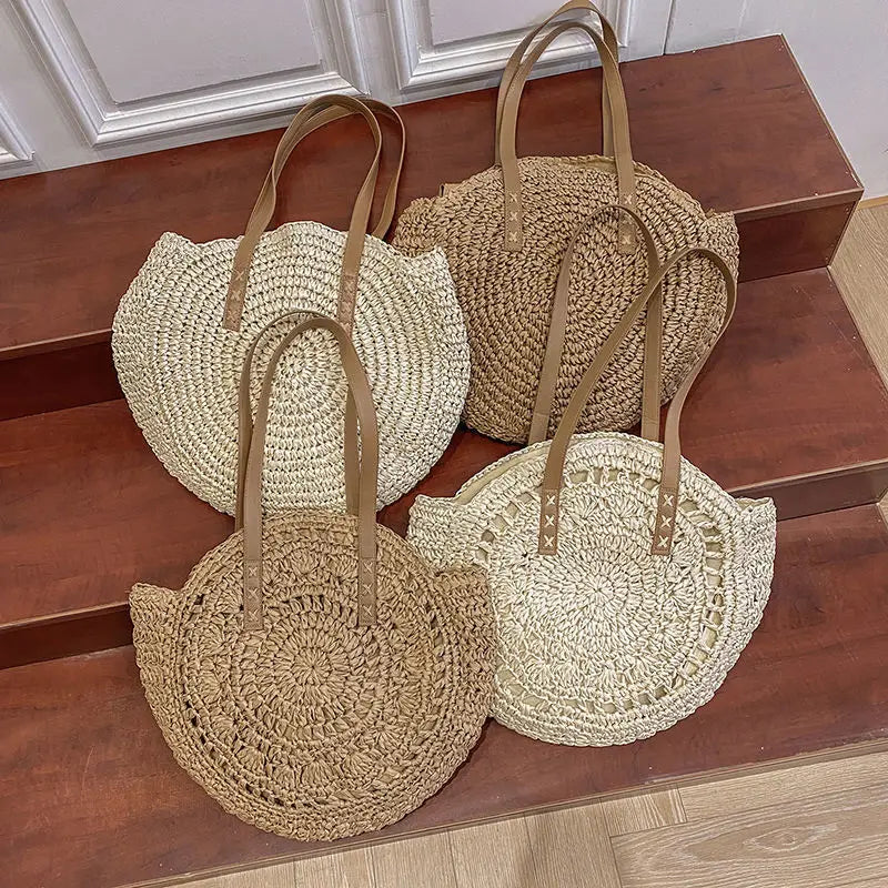 Soléa Handwoven Round Straw Beach Bag