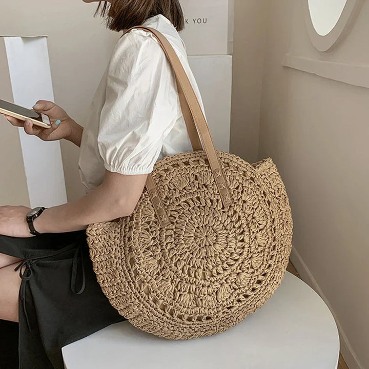 Soléa Handwoven Round Straw Beach Bag