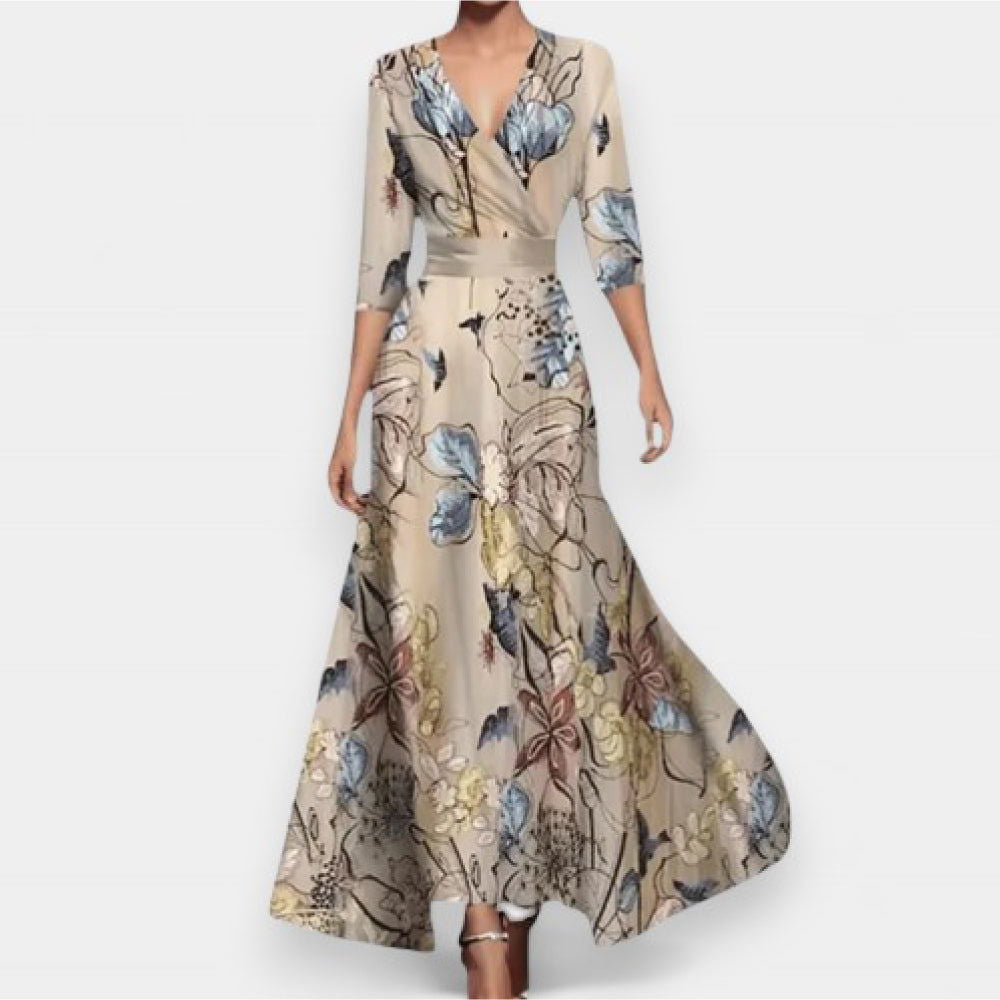 Classic Floral V-Neck Maxi Dress - Ariane Bay