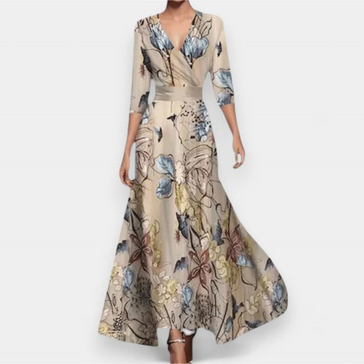 Classic Floral V-Neck Maxi Dress - Ariane Bay