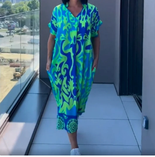 Nina Printed V-Neck Dress - Ariane Bay