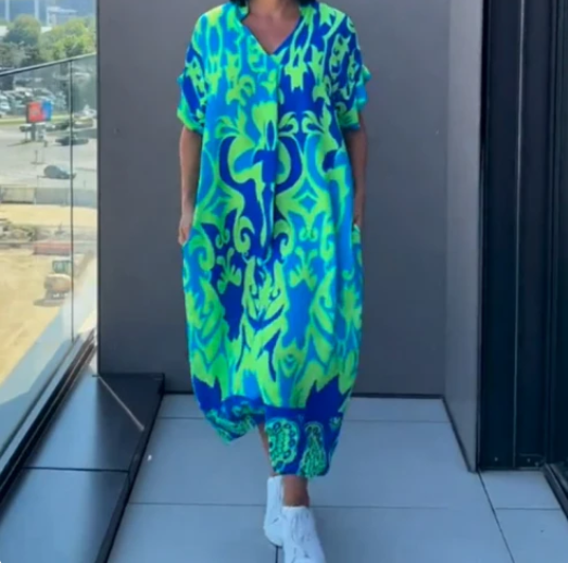 Nina Printed V-Neck Dress - Ariane Bay