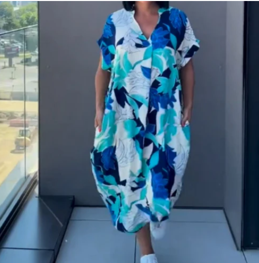 Nina Printed V-Neck Dress - Ariane Bay