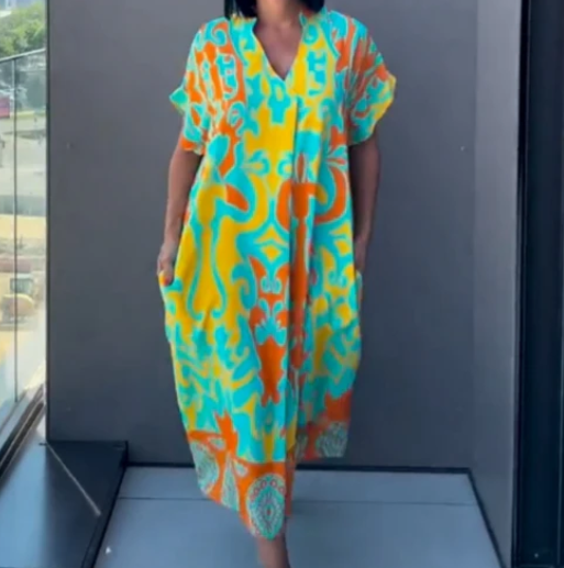 Nina Printed V-Neck Dress - Ariane Bay