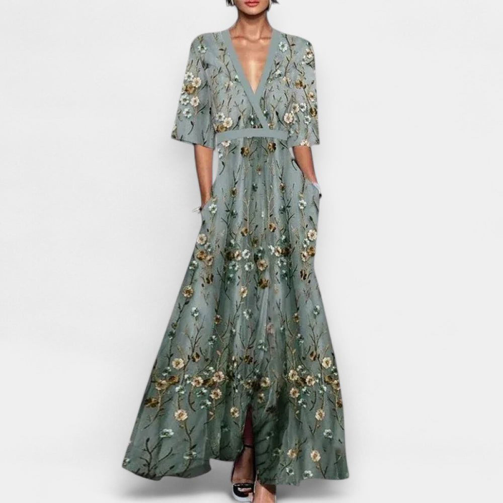 Remy Elegant V-Neck Belted Boho Dress - Ariane Bay