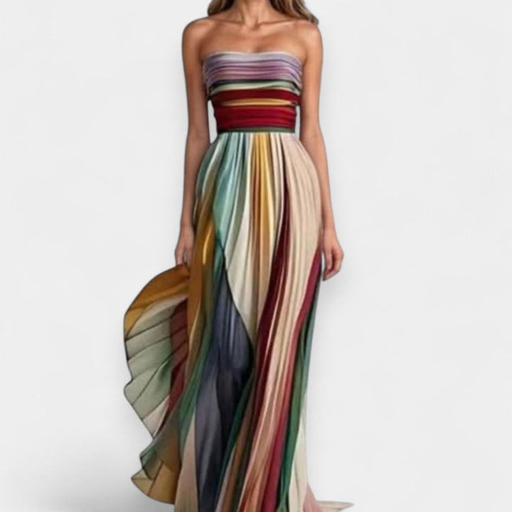 Sia Strapless Colorful Pleated Maxi Dress - Ariane Bay