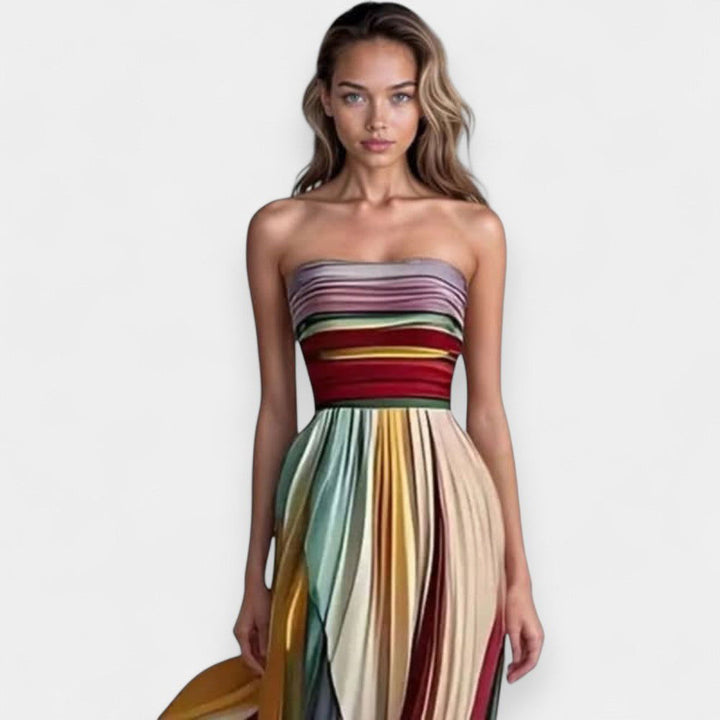 Sia Strapless Colorful Pleated Maxi Dress - Ariane Bay