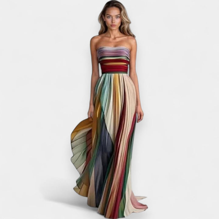 Sia Strapless Colorful Pleated Maxi Dress - Ariane Bay
