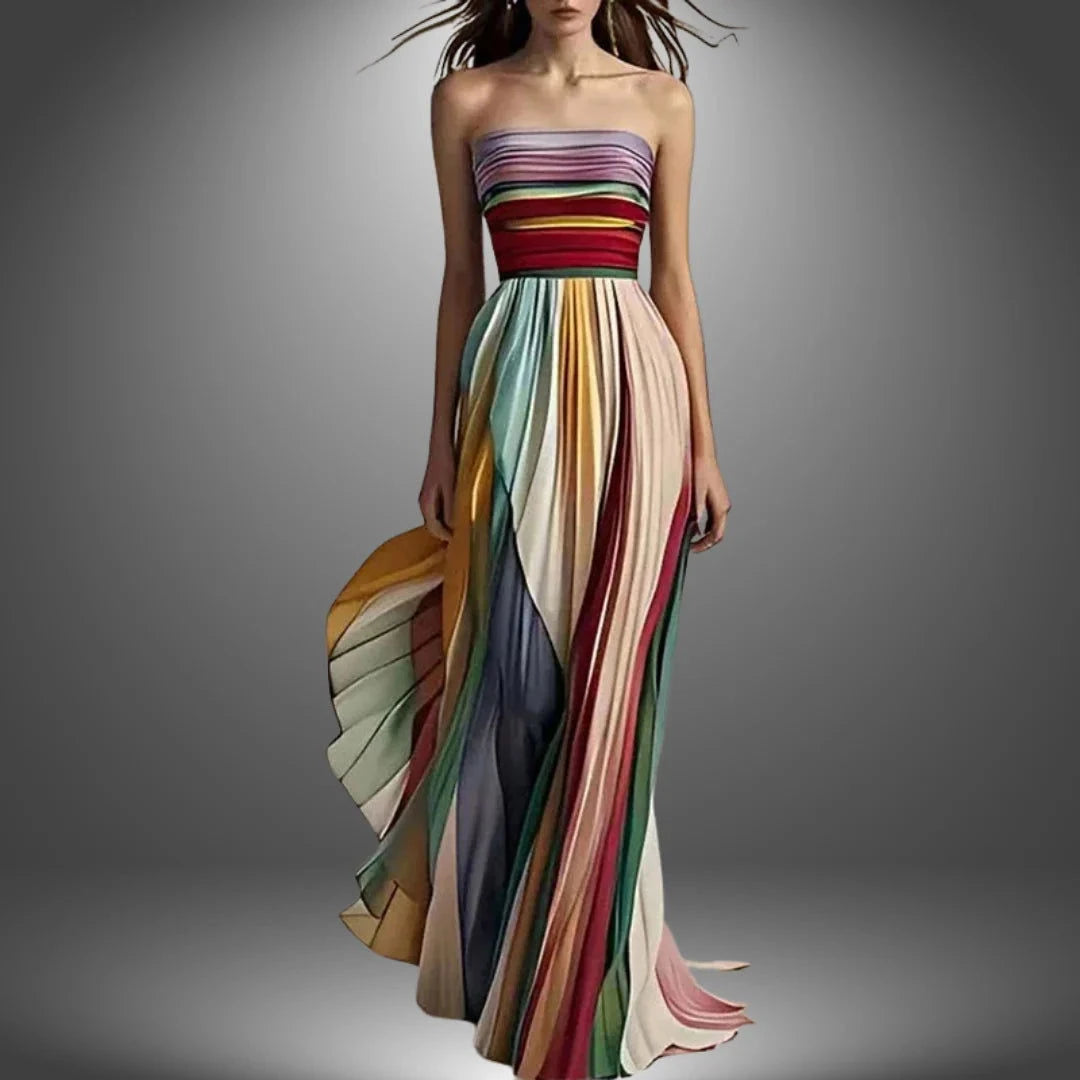 Sia Strapless Colorful Pleated Maxi Dress - Ariane Bay