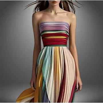 Sia Strapless Colorful Pleated Maxi Dress - Ariane Bay
