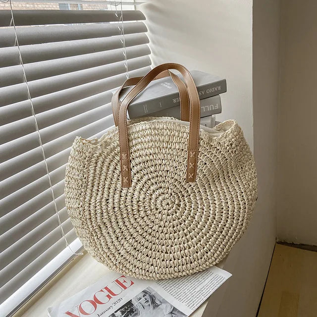 Soléa Handwoven Round Straw Beach Bag