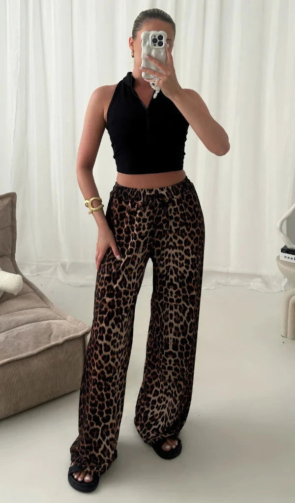 Sunny Leopard Palazzo Trousers - Ariane Bay